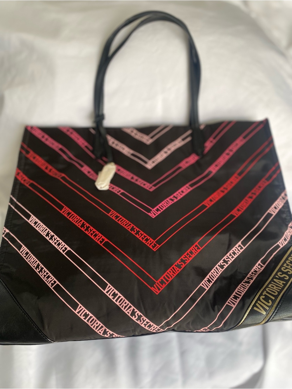 Victoria's Secret Black Tote with Pink & Red Chevron Logos